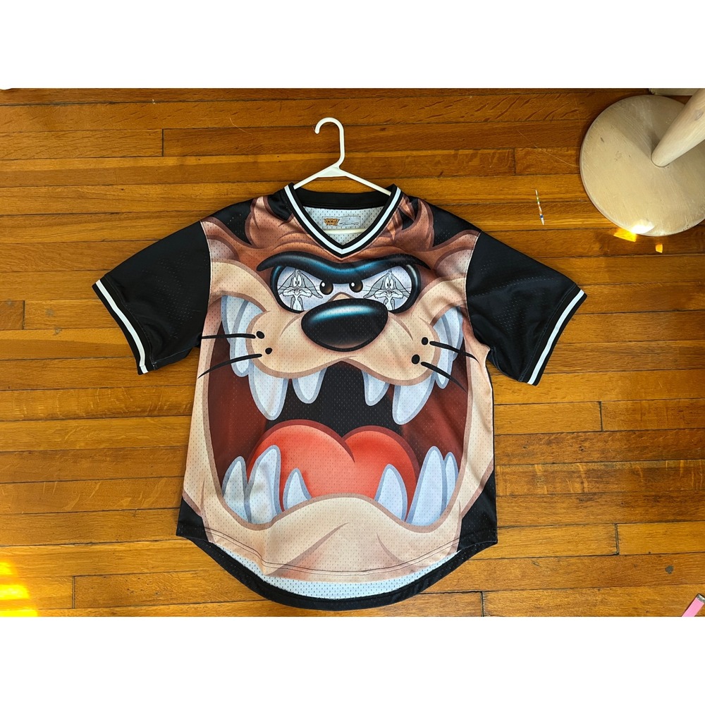 Looney Tunes Tasmanian Devil Taz Mesh Jersey Mens Large Black Bugs AOP Graphic